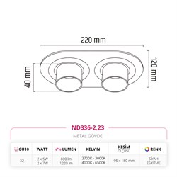 Nevo Sıva Altı İkili Led Spot Eskitme Siyah ND336-2