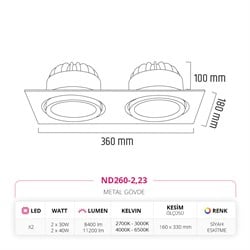 Nevo Sıva Altı İkili Led Spot Eskitme Siyah ND260-2