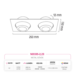 Nevo Sıva Altı İkili Led Spot Eskitme Siyah ND335-2