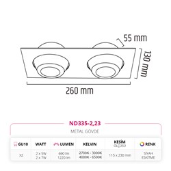 Nevo Sıva Altı İkili Led Spot Eskitme Siyah ND335-2