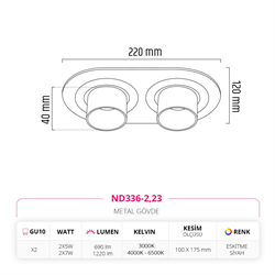 Nevo Sıva Altı İkili Led Spot Eskitme Siyah ND336-2