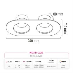 Nevo Sıva Altı İkili Led Spot Siyah Bakır ND311-2