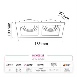 Nevo Sıva Altı İkili Led Spot Siyah Eskitme Siyah ND605