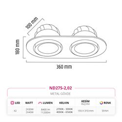 Nevo Sıva Altı İkili Led Spot Siyah ND275-2
