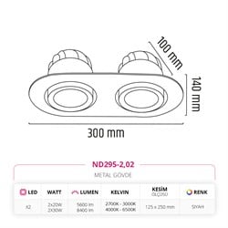 Nevo Sıva Altı İkili Led Spot Siyah ND295-2