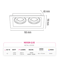 Nevo Sıva Altı İkili Led Spot Siyah ND320-2