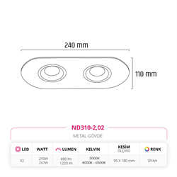 Nevo Sıva Altı İkili Led Spot Siyah ND310-2