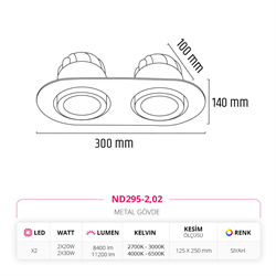 Nevo Sıva Altı İkili Led Spot Siyah ND295-2