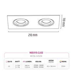Nevo Sıva Altı İkili Led Spot Siyah ND315-2