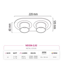 Nevo Sıva Altı İkili Led Spot Siyah ND336-2