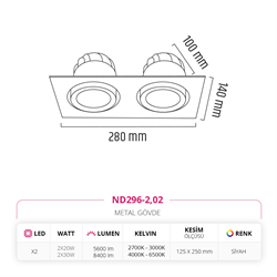 Nevo Sıva Altı İkili Led Spot Siyah ND296-2
