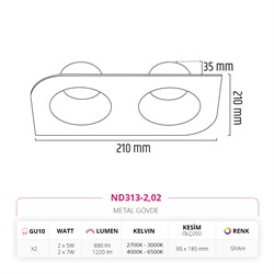Nevo Sıva Altı İkili Led Spot Siyah ND313-2