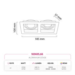 Nevo Sıva Altı İkili Led Spot Siyah Saten Siyah ND605