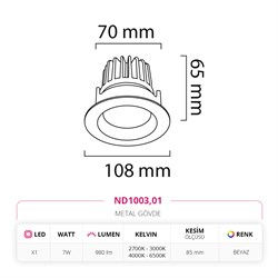 Nevo Sıva Altı Led Spot Beyaz ND1003