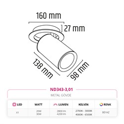 Nevo Sıva Altı Led Spot Beyaz ND343-3
