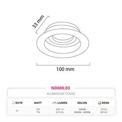 Nevo Sıva Altı Led Spot Beyaz Siyah ND600
