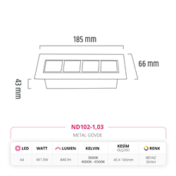 Nevo Sıva Altı Led Spot Beyaz Siyah ND102-1