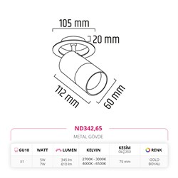 Nevo Sıva Altı Led Spot Gold Boyalı ND342