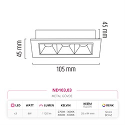 Nevo Sıva Altı Led Spot Siyah Beyaz ND103