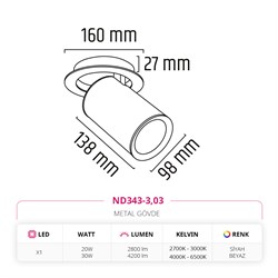 Nevo Sıva Altı Led Spot Siyah Beyaz ND343-3