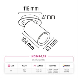 Nevo Sıva Altı Led Spot Siyah Beyaz ND343-1