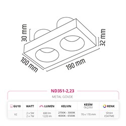 Nevo Sıva Altı Led Spot Siyah Eskitme ND351-2