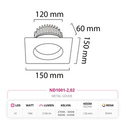 Nevo Sıva Altı Led Spot Siyah ND1001-2