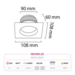 Nevo Sıva Altı Led Spot Siyah ND1001