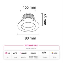 Nevo Sıva Altı Led Spot Siyah ND1002-3