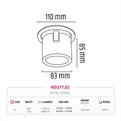 Nevo Sıva Altı Led Spot Siyah ND277