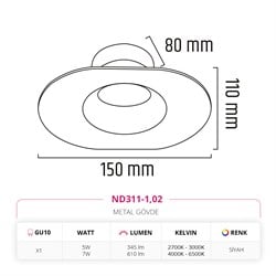 Nevo Sıva Altı Led Spot Siyah ND311-1