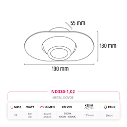 Nevo Sıva Altı Led Spot Siyah ND330-1