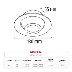Nevo Sıva Altı Led Spot Siyah ND330