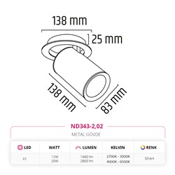Nevo Sıva Altı Led Spot Siyah ND343-2