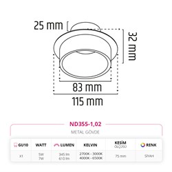 Nevo Sıva Altı Led Spot Siyah ND355-1