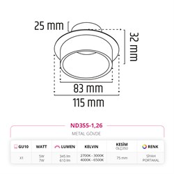 Nevo Sıva Altı Led Spot Siyah Portakal ND355-1