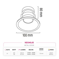 Nevo Sıva Altı Ledli Spot Gold Boyalı ND340