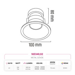 Nevo Sıva Altı Ledli Spot Siyah ND340