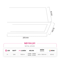 Nevo 200 Cm Sıva Altı Linear Armatür Beyaz ND110-2