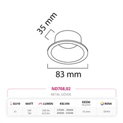 Nevo Sıva Altı Spot Siyah ND708