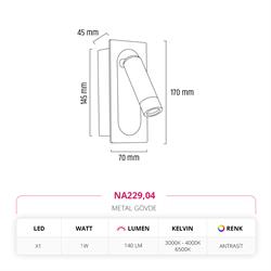 Nevo Sıva Altı Yatak Başı Aplik Antrasit NA229