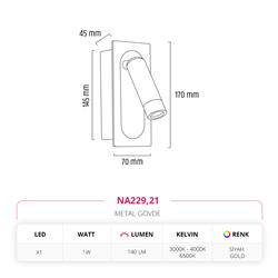 Nevo Sıva Altı Yatak Başı Aplik Siyah Gold NA229