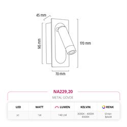 Nevo Sıva Altı Yatak Başı Aplik Siyah Bakır NA229