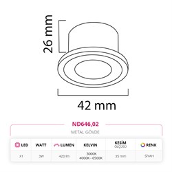 Nevo Sıva Altı Yıldız Spot Siyah ND646