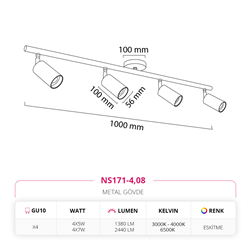 Nevo Sıva Üstü Dörtlü Led Spot Eskitme NS171-4