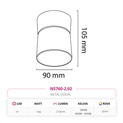 Nevo Sıva Üstü Hareketli Led Spot Siyah NS760-2