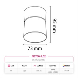 Nevo Sıva Üstü Hareketli Led Spot Siyah NS760-1