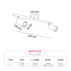 Nevo Sıva Üstü İkili Led Spot Beyaz Eskitme NS171-2