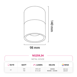 Nevo Sıva Üstü Led Spot Beyaz Bakır NS259