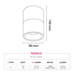 Nevo Sıva Üstü Led Spot Beyaz Eskitme NS259
